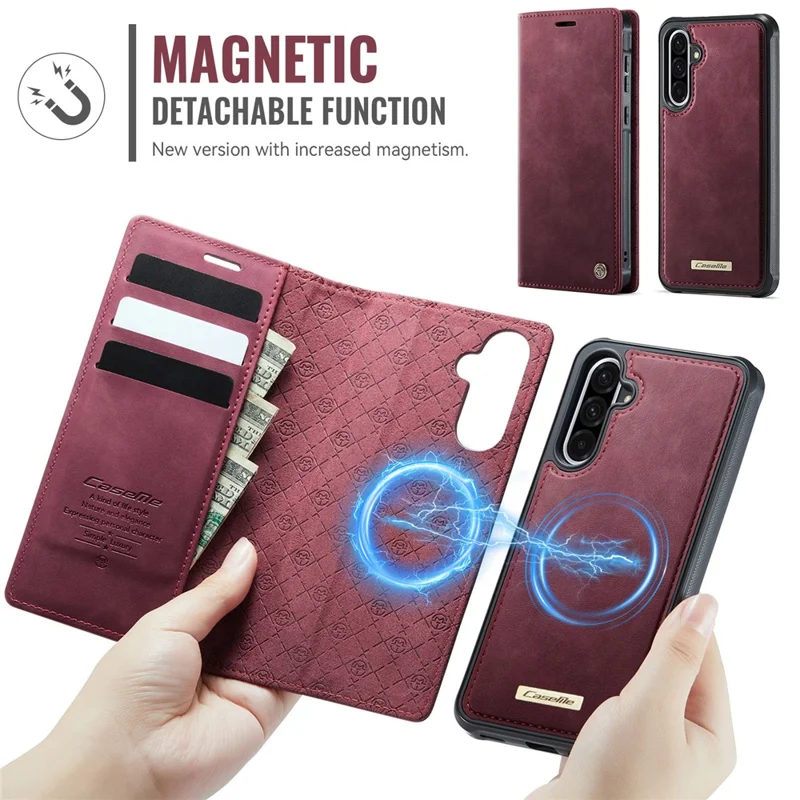 CASEME C49 для Samsung Galaxy A56 5G магнитный чехол с блокировкой RFID, съемный кошелек из кожи, чехол для телефона - Красный
