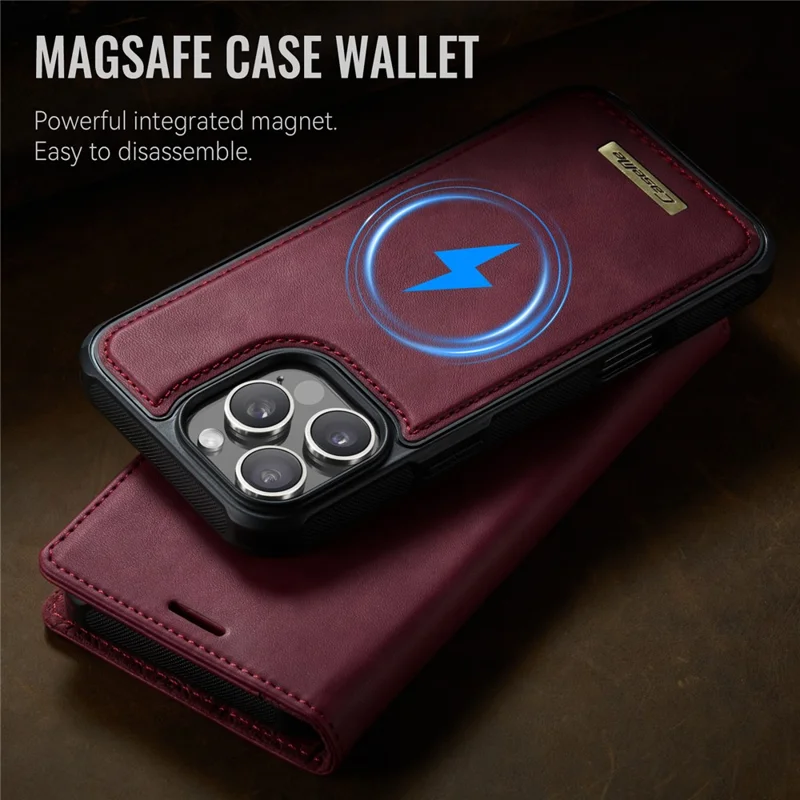 CASEME C49 For iPhone 16 Pro Max Case Compatible with MagSafe RFID Blocking Detachable Wallet Leather Phone Cover - Red