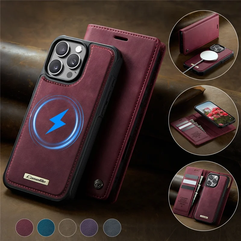 CASEME C49 For iPhone 16 Pro Max Case Compatible with MagSafe RFID Blocking Detachable Wallet Leather Phone Cover - Red