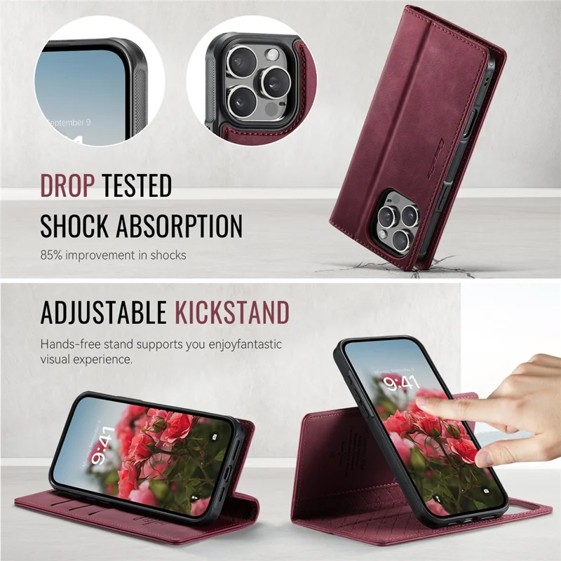 CASEME C49 For iPhone 16 Pro Max Case Compatible with MagSafe RFID Blocking Detachable Wallet Leather Phone Cover - Red