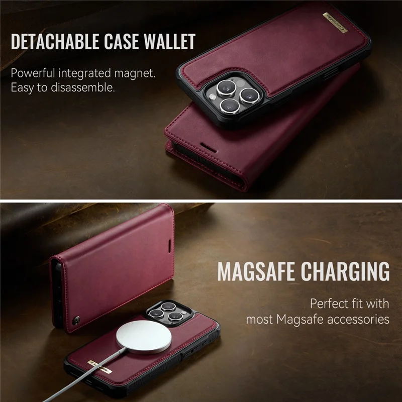 CASEME C49 For iPhone 16 Pro Max Case Compatible with MagSafe RFID Blocking Detachable Wallet Leather Phone Cover - Red