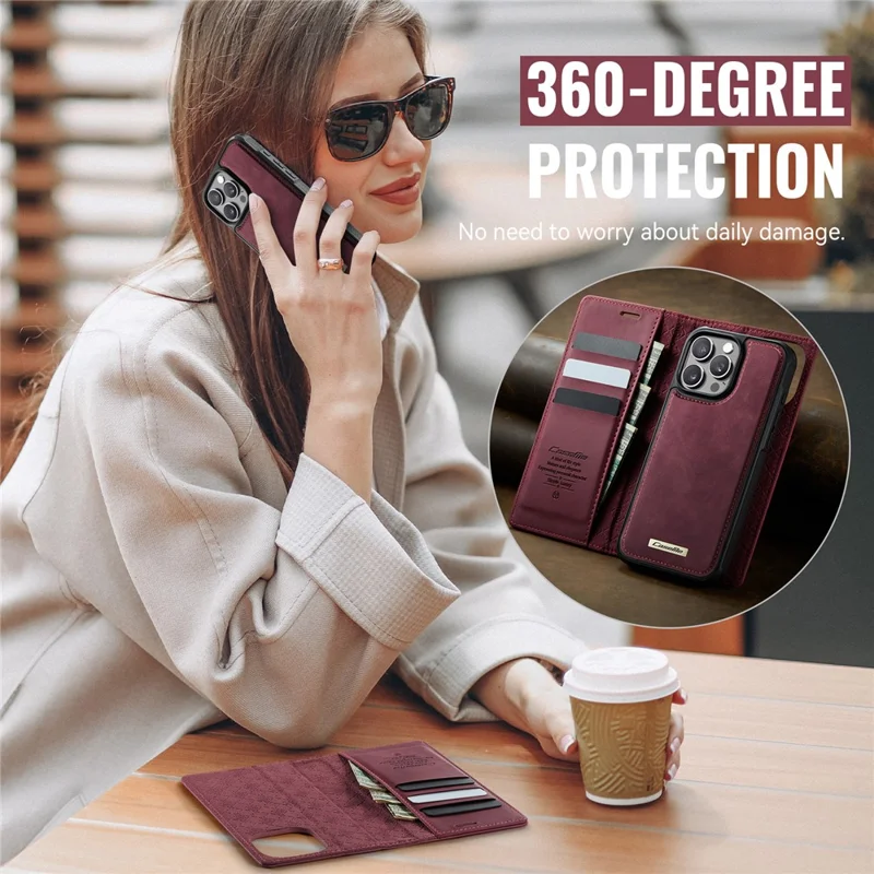 CASEME C49 For iPhone 16 Pro Max Case Compatible with MagSafe RFID Blocking Detachable Wallet Leather Phone Cover - Red