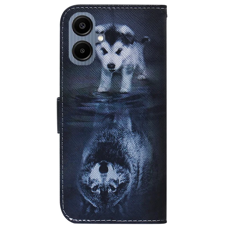 Capa de Telefone de Couro com Estampa Padrão para Samsung Galaxy A07 5G - Cachorro e Lobo