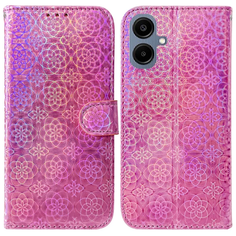 For Samsung Galaxy A07 5G Stand Case Dazzling Flower Leather Phone Cover with Wrist Strap - Pink