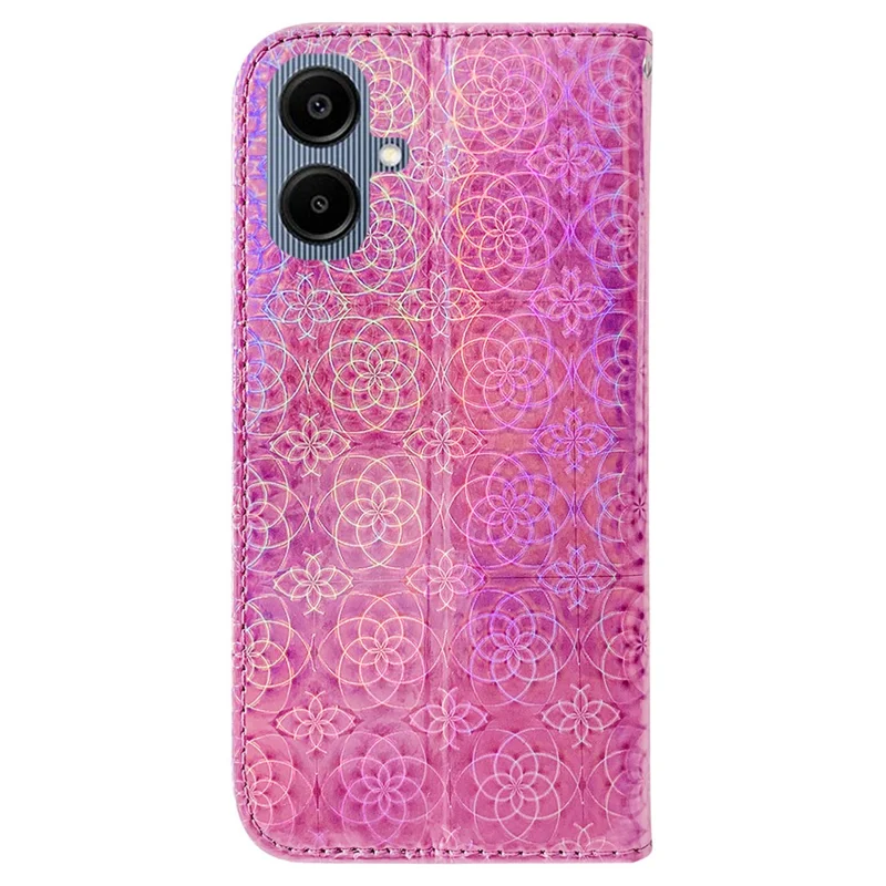 For Samsung Galaxy A07 5G Stand Case Dazzling Flower Leather Phone Cover with Wrist Strap - Pink
