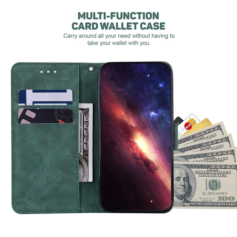 For Samsung Galaxy A07 5G Case Geometry Pattern Leather Wallet Phone Cover with Wrist Strap - Green