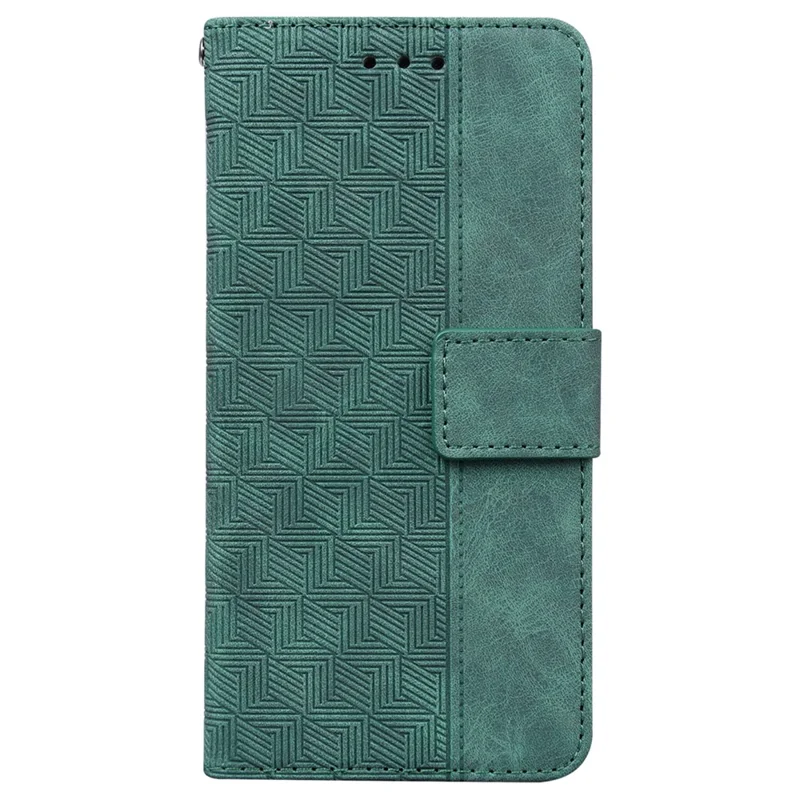 For Samsung Galaxy A07 5G Case Geometry Pattern Leather Wallet Phone Cover with Wrist Strap - Green