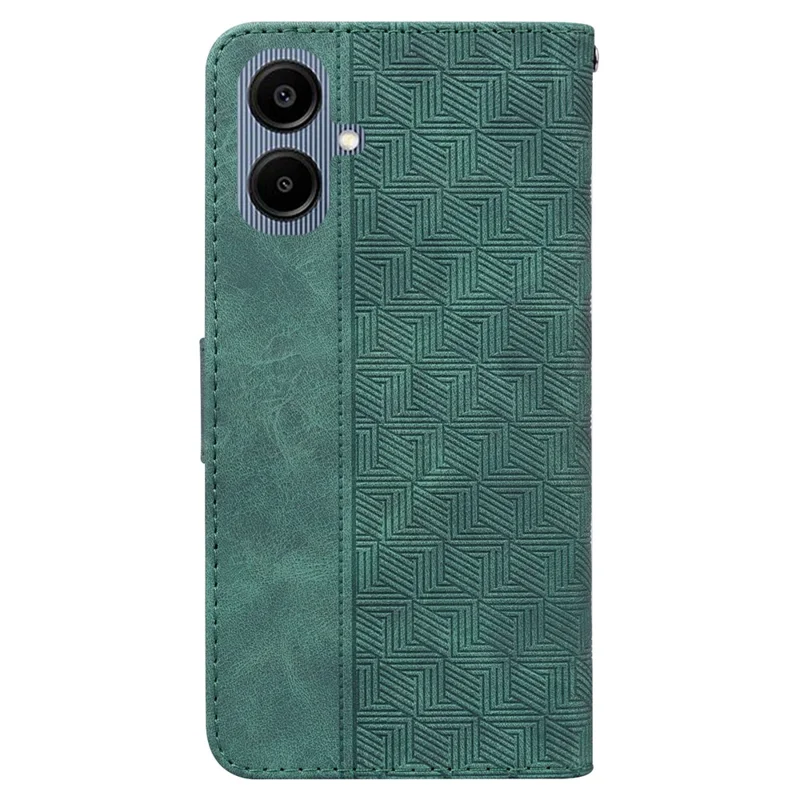 For Samsung Galaxy A07 5G Case Geometry Pattern Leather Wallet Phone Cover with Wrist Strap - Green