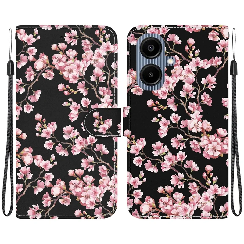 For Samsung Galaxy A07 5G Wallet Phone Case Anti-Drop Pattern Printing Leather Flip Cover with Strap - Plum Blossom