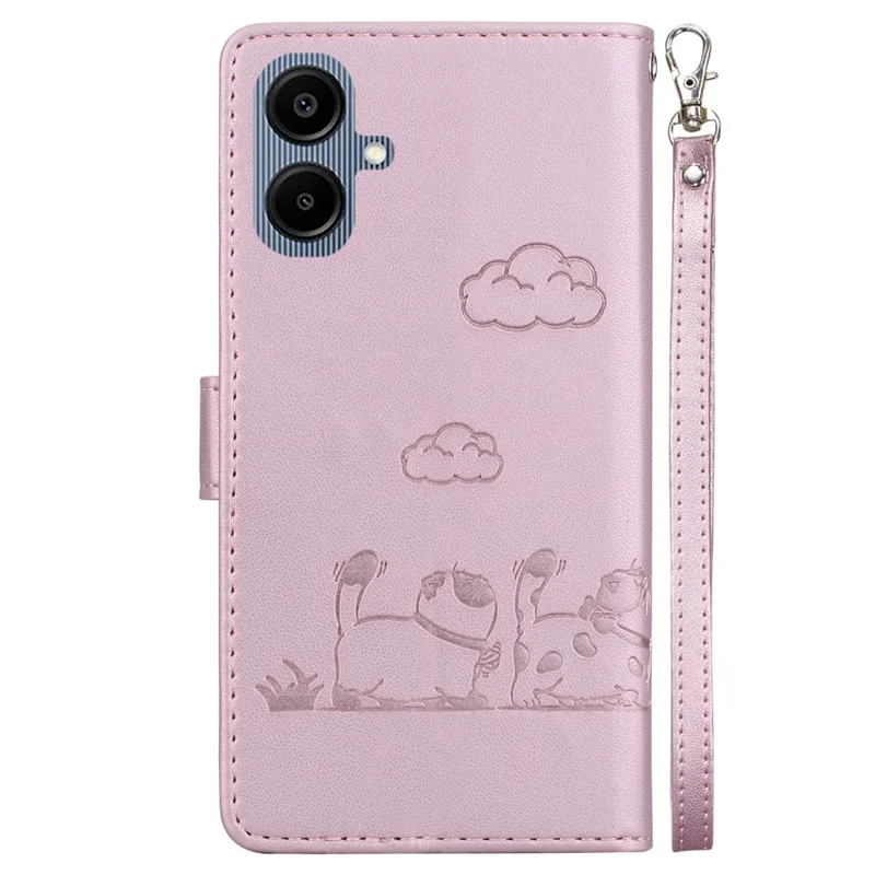For 	Samsung Galaxy A07 5G Case RFID Blocking Kitten Pattern TPU + PU Leather Phone Cover with Wrist Strap - Pink