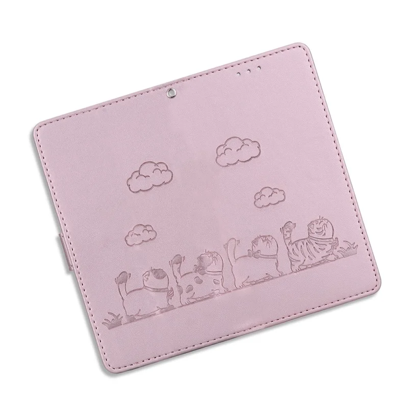 For 	Samsung Galaxy A07 5G Case RFID Blocking Kitten Pattern TPU + PU Leather Phone Cover with Wrist Strap - Pink