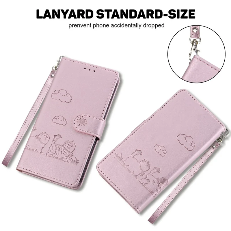 For 	Samsung Galaxy A07 5G Case RFID Blocking Kitten Pattern TPU + PU Leather Phone Cover with Wrist Strap - Pink