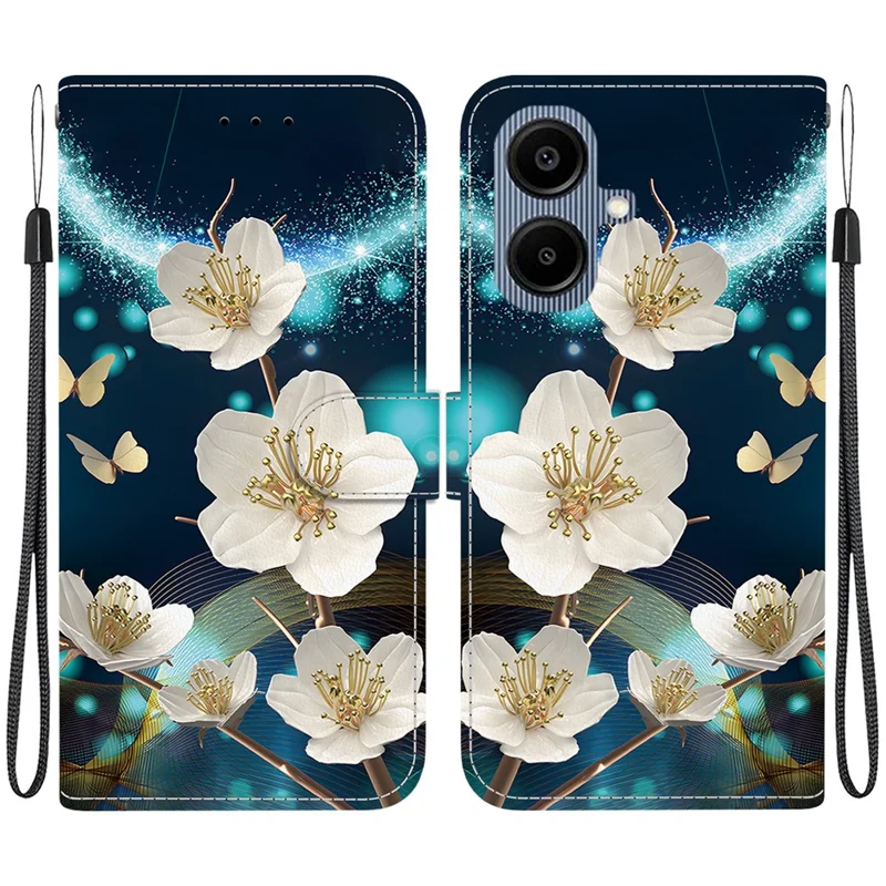 Funda tipo cartera de cuero con estampado para Samsung Galaxy A07 5G con cordón - Magnolia