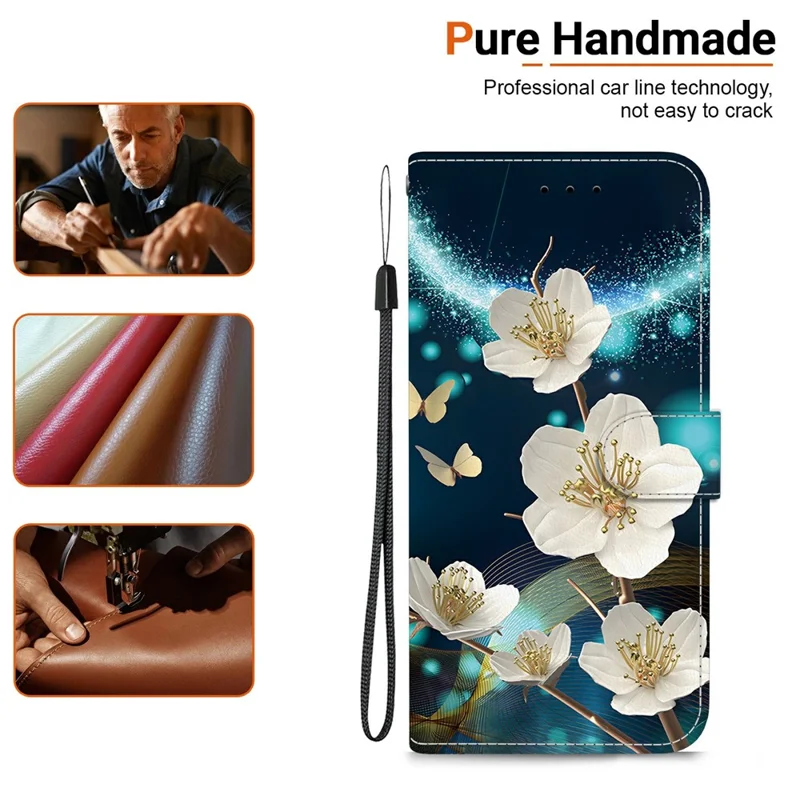 Funda tipo cartera de cuero con estampado para Samsung Galaxy A07 5G con cordón - Magnolia