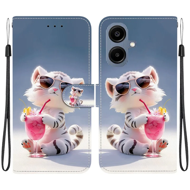 For Samsung Galaxy A07 5G / A07 4G / A06 4G / A06 5G Case Pattern Printing Leather Flip Wallet Phone Cover with Lanyard - Cartoon Tiger
