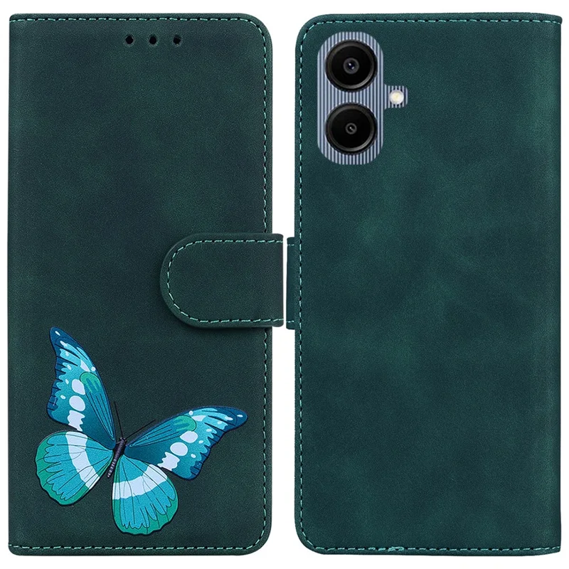 Funda con Soporte para Samsung Galaxy A07 5G de Cuero Sintético con Mariposas Impresas - Verde