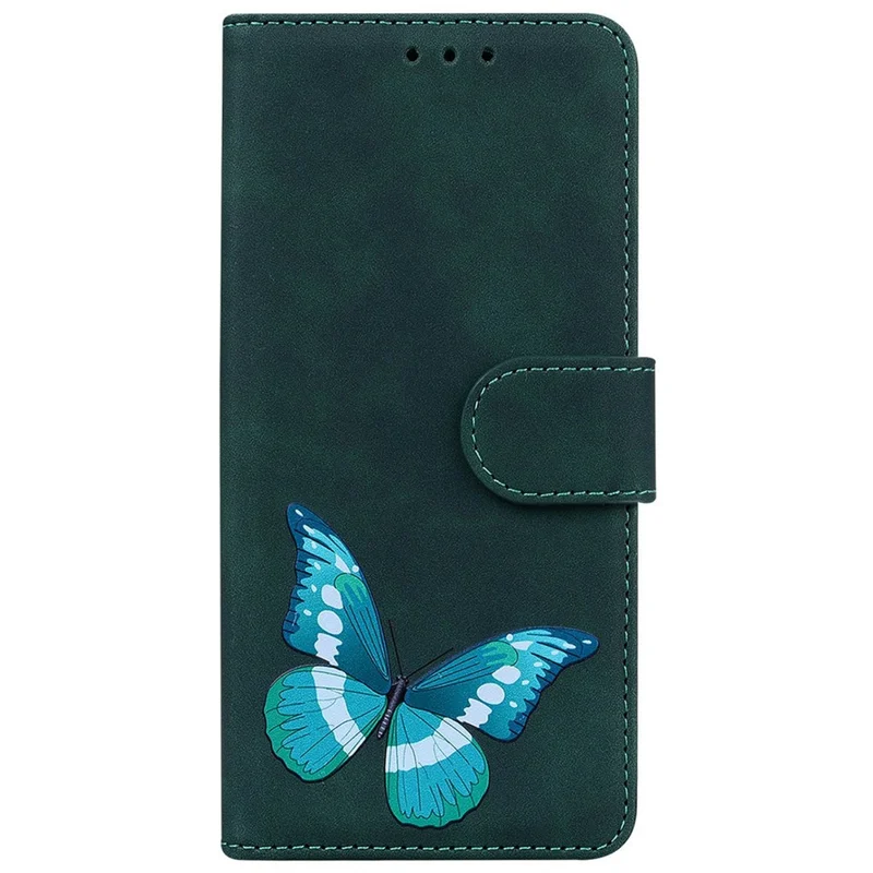 Funda con Soporte para Samsung Galaxy A07 5G de Cuero Sintético con Mariposas Impresas - Verde