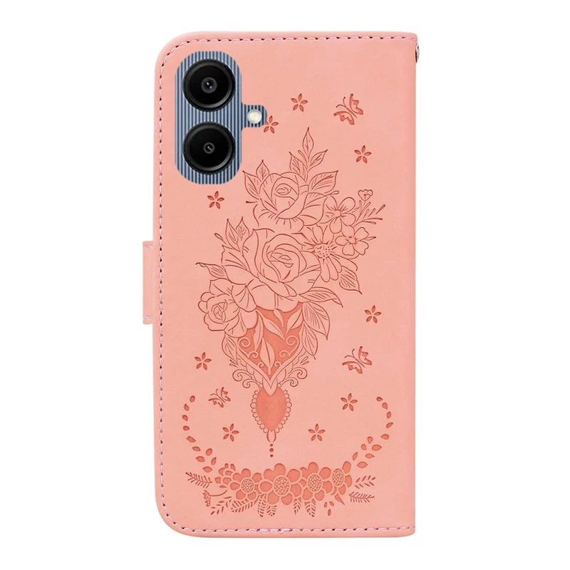 For Samsung Galaxy A07 5G Case Butterfly Flower Imprint PU Leather Wallet Phone Cover with Strap - Pink