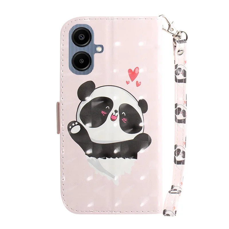 Capa para Samsung Galaxy A07 5G com Estampa de Padrão em Couro, Carteira e Alça de Pulso - Panda Coração de Amor