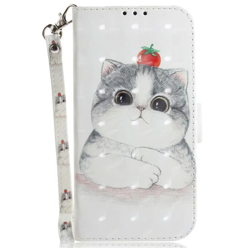 Cover a portafoglio per Samsung Galaxy A07 5G con stampa a motivi, cinturino da polso e gattino carino