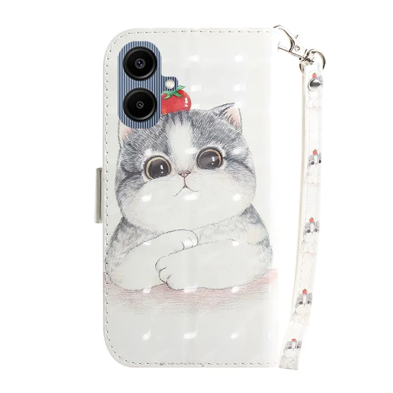 Cover a portafoglio per Samsung Galaxy A07 5G con stampa a motivi, cinturino da polso e gattino carino