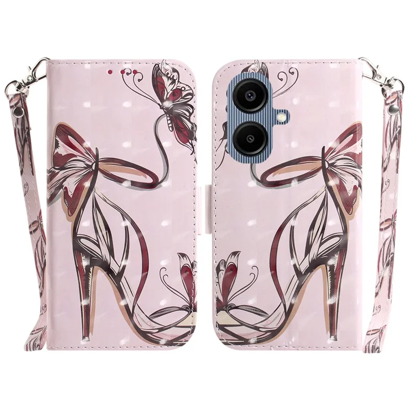 For Samsung Galaxy A07 5G Case Pattern Printing Leather Wallet Phone Cover with Wrist Strap - Butterfly High Heels