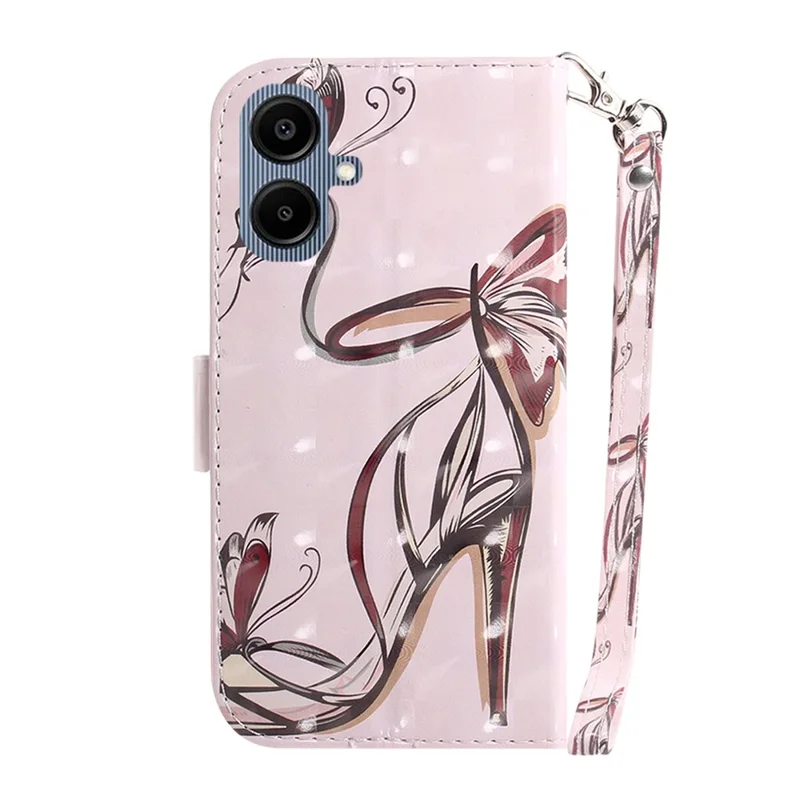 For Samsung Galaxy A07 5G Case Pattern Printing Leather Wallet Phone Cover with Wrist Strap - Butterfly High Heels