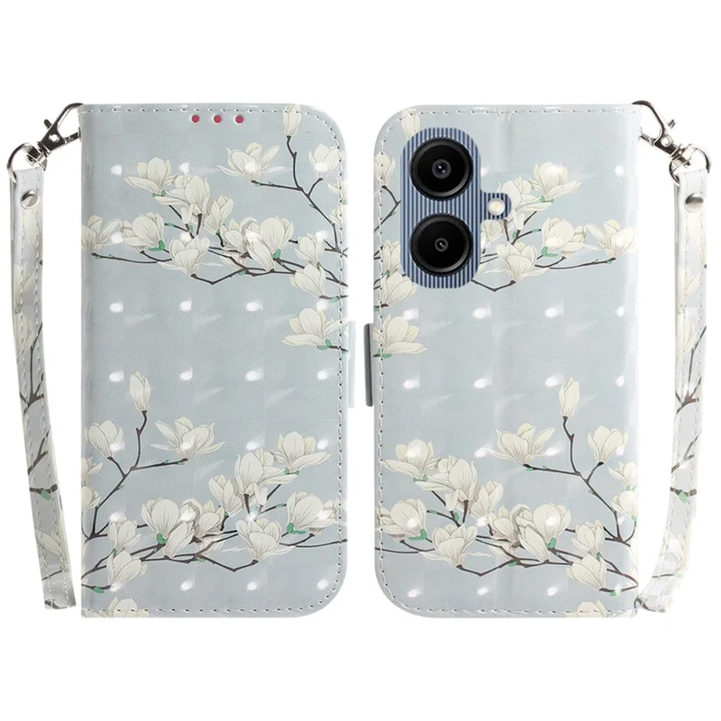 For Samsung Galaxy A07 5G Case Pattern Printing Leather Wallet Phone Cover with Wrist Strap - Magnolia