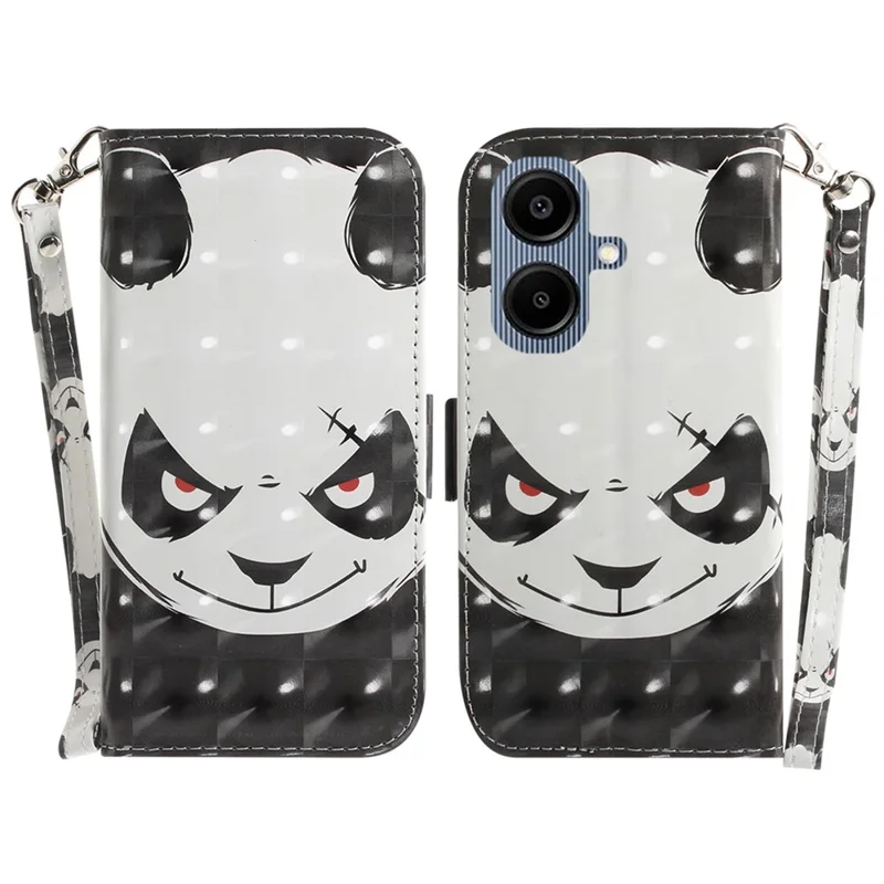 For Samsung Galaxy A07 5G Case Pattern Printing Leather Wallet Phone Cover with Wrist Strap - Angry Panda