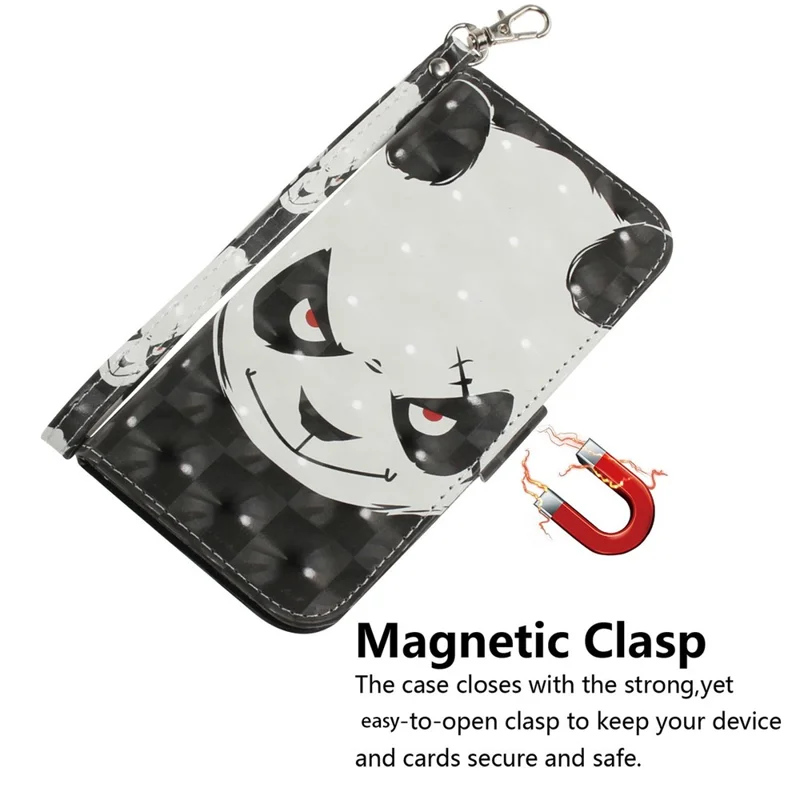 For Samsung Galaxy A07 5G Case Pattern Printing Leather Wallet Phone Cover with Wrist Strap - Angry Panda