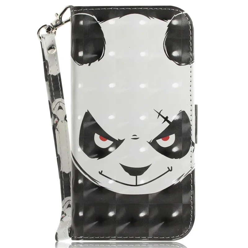 For Samsung Galaxy A07 5G Case Pattern Printing Leather Wallet Phone Cover with Wrist Strap - Angry Panda