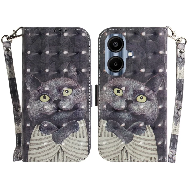 Cover per Samsung Galaxy A07 5G con Stampa a Motivi, Custodia Portafoglio con Cinturino da Polso - Gatto Abbracciante