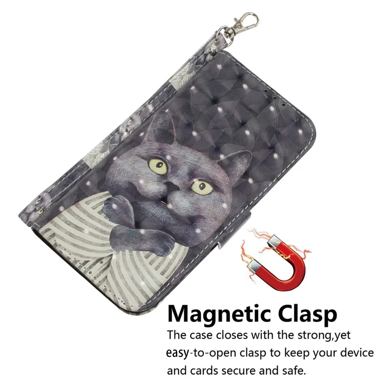 Cover per Samsung Galaxy A07 5G con Stampa a Motivi, Custodia Portafoglio con Cinturino da Polso - Gatto Abbracciante