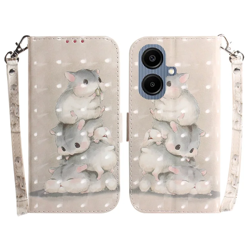 For Samsung Galaxy A07 5G Case Pattern Printing Leather Wallet Phone Cover with Wrist Strap - Stacking Squirrels
