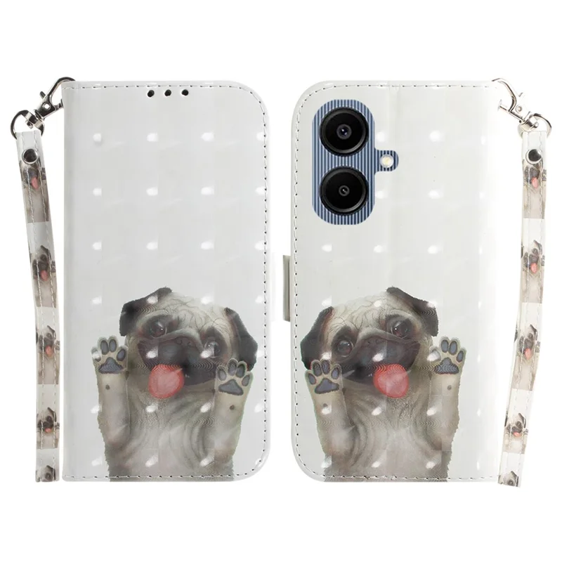 For Samsung Galaxy A07 5G Case Pattern Printing Leather Wallet Phone Cover with Wrist Strap - Pug