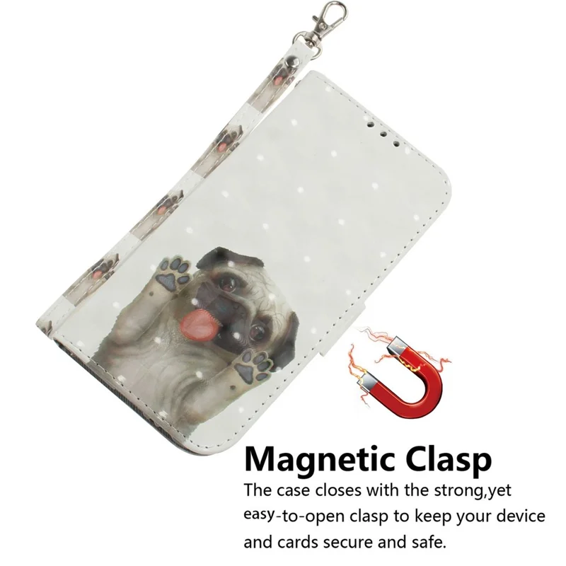 For Samsung Galaxy A07 5G Case Pattern Printing Leather Wallet Phone Cover with Wrist Strap - Pug