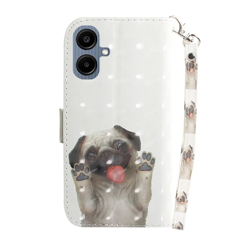 For Samsung Galaxy A07 5G Case Pattern Printing Leather Wallet Phone Cover with Wrist Strap - Pug
