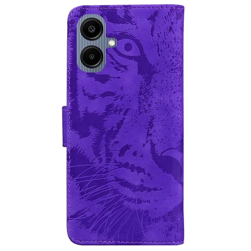 Capa para Samsung Galaxy A07 5G com Estampa de Tigre, Carteira de Couro para Celular - Roxa