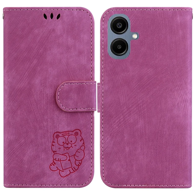 Cover a portafoglio con motivo tigre per Samsung Galaxy A07 5G, custodia in pelle antiurto con cinturino da polso - Rosa