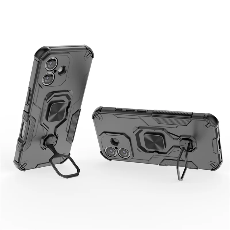 For iPhone 17 Case Rotatable Ring Kickstand PC + TPU Shockproof Phone Cover - Black