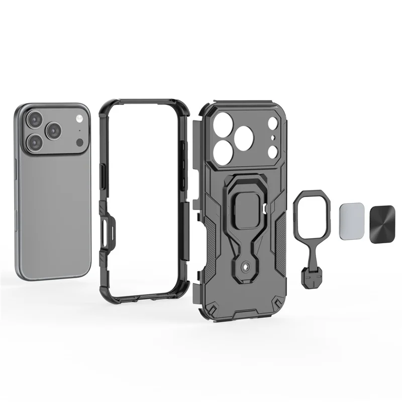 For iPhone 18 Pro / 17 Pro Case Rotatable Ring Kickstand PC + TPU Shockproof Phone Cover - Navy Blue