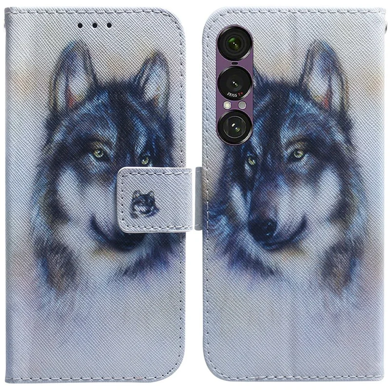 For Sony Xperia 1 VII Wallet Case Pattern Print Leather Phone Cover - Wolf
