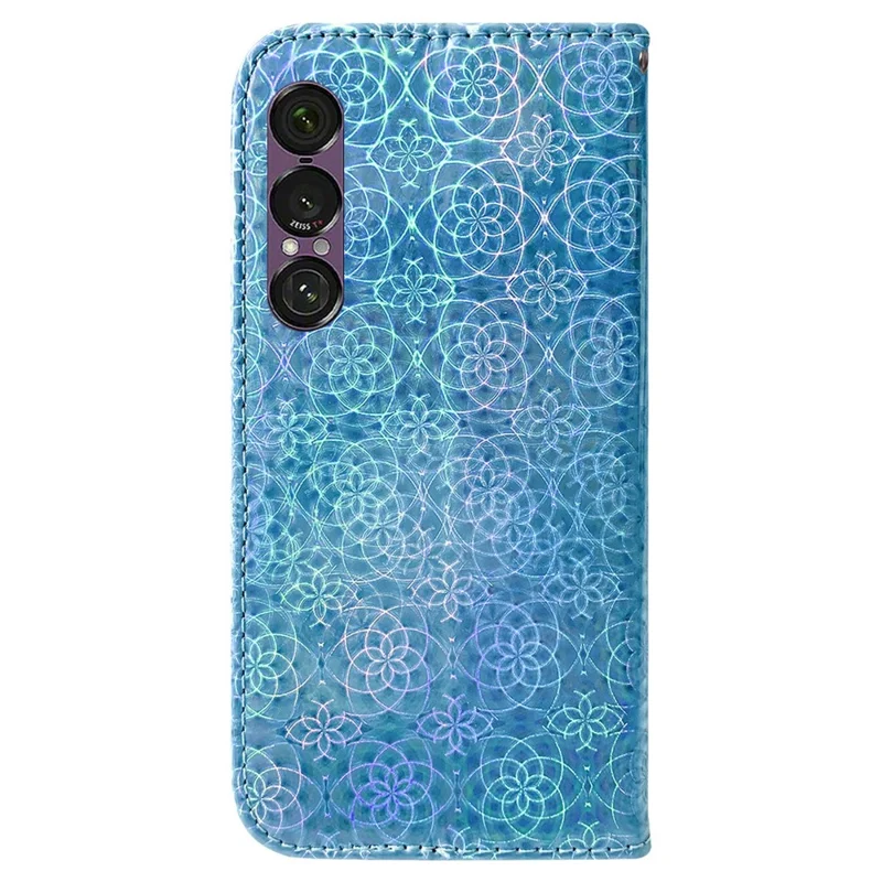 Cover per Sony Xperia 1 VII con Supporto, Custodia in Pelle con Fiori Scintillanti e Cinturino da Polso - Blu