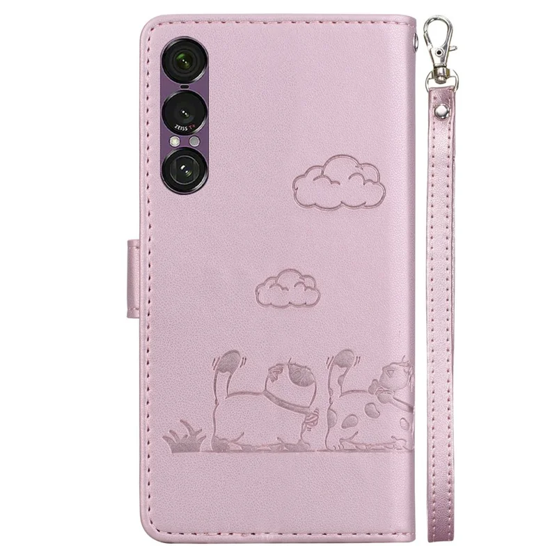 For Sony Xperia 1 VII Case RFID Blocking Kitten Pattern TPU + PU Leather Phone Cover with Wrist Strap - Pink