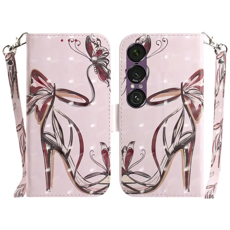 Cover per Sony Xperia 1 VII con Stampa a Fantasia, Portafoglio in Pelle con Cinturino da Polso - Farfalla e Tacchi Alti