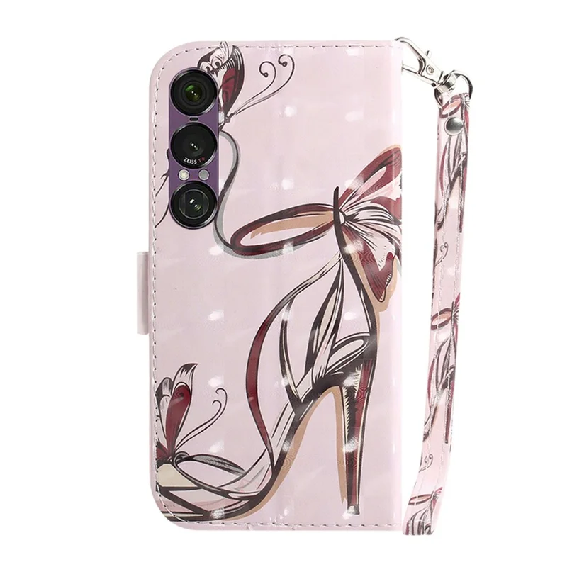 Cover per Sony Xperia 1 VII con Stampa a Fantasia, Portafoglio in Pelle con Cinturino da Polso - Farfalla e Tacchi Alti