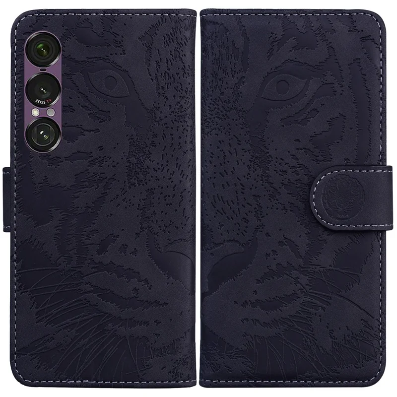 For Sony Xperia 1 VII Case Tiger Imprint Leather Wallet Phone Cover - Black