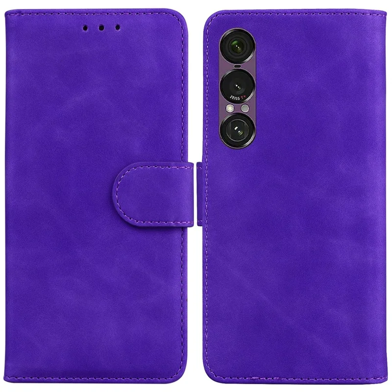 For Sony Xperia 1 VII Case Solid Color Leather Wallet Phone Cover - Purple