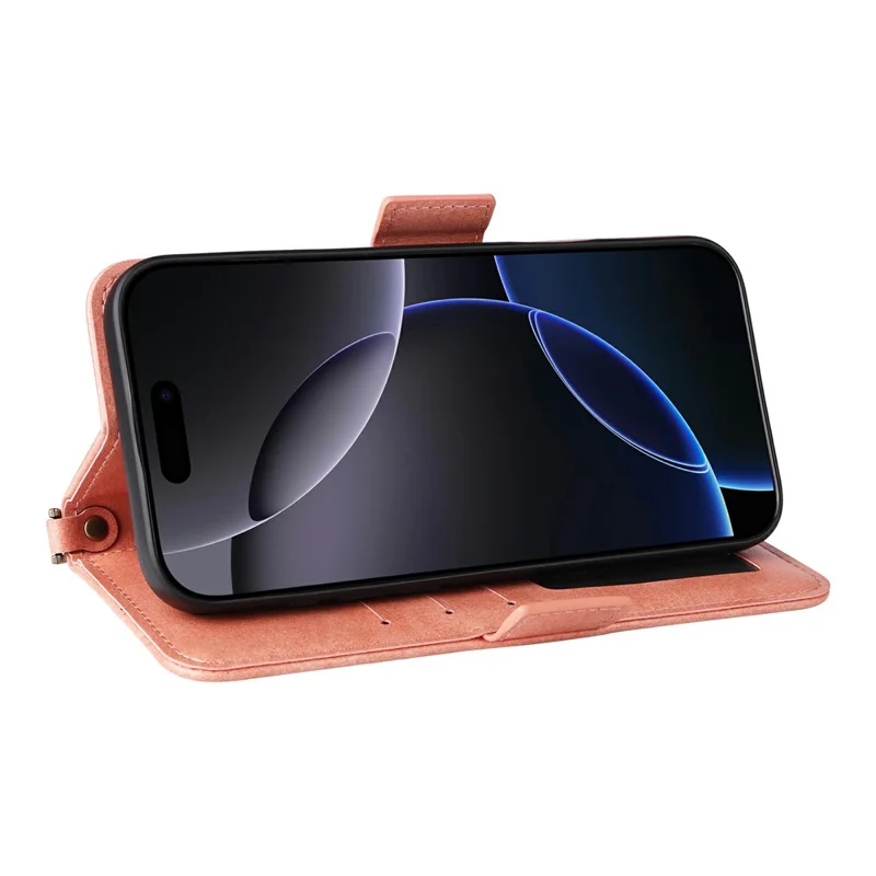 For iPhone 16 Pro Max Leather Case Magnetic Closure Wallet Stand Phone Cover with Crossbody Strap - Pink