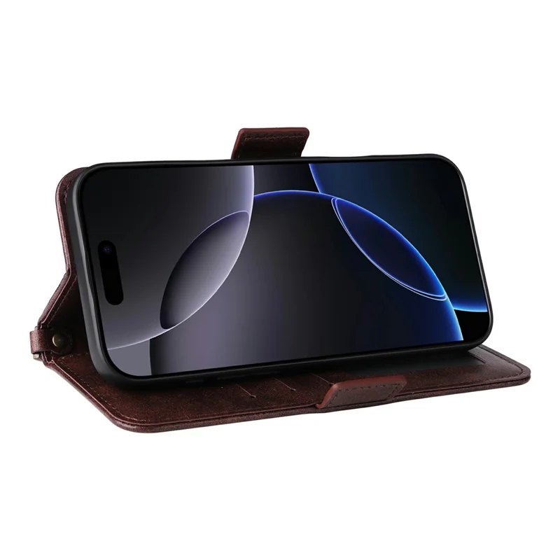 For iPhone 16 Pro Max Leather Case Magnetic Closure Wallet Stand Phone Cover with Crossbody Strap - Brown